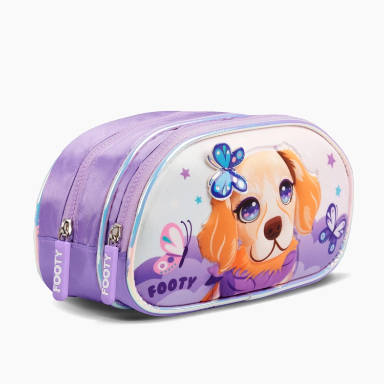 Cartuchera Escolar Footy 2026 Doggie Love Lila con 2 cierres Art.F264020